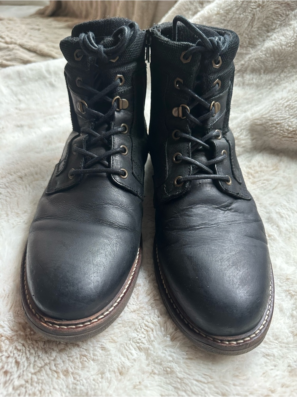 Black Men's Lace-Up Leather Ankle Boots